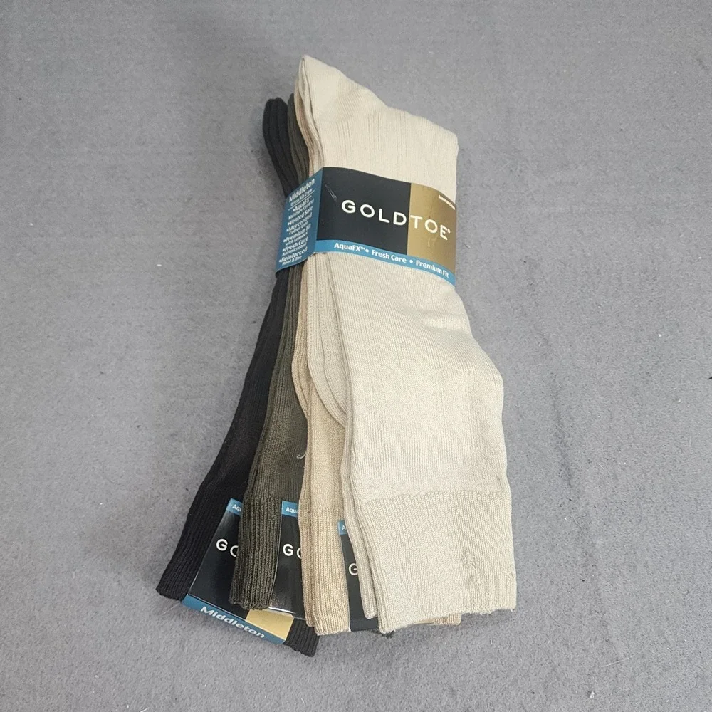 Gold Toe Middleton Dress Rib‎ Crew Socks Multi Color Mens 10-13 3-Pack